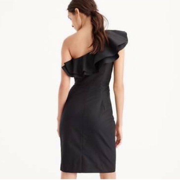 J Crew Faille One-Shoulder Ruffle Dress Size 8P Cocktail Sheath Kelly Green - Picture 5 of 14